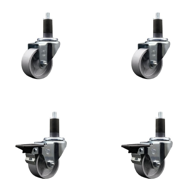 3'' Semi Steel Wheel Swivel 1-1/4'' Expanding Stem Caster Set 2 Brakes, 4PK